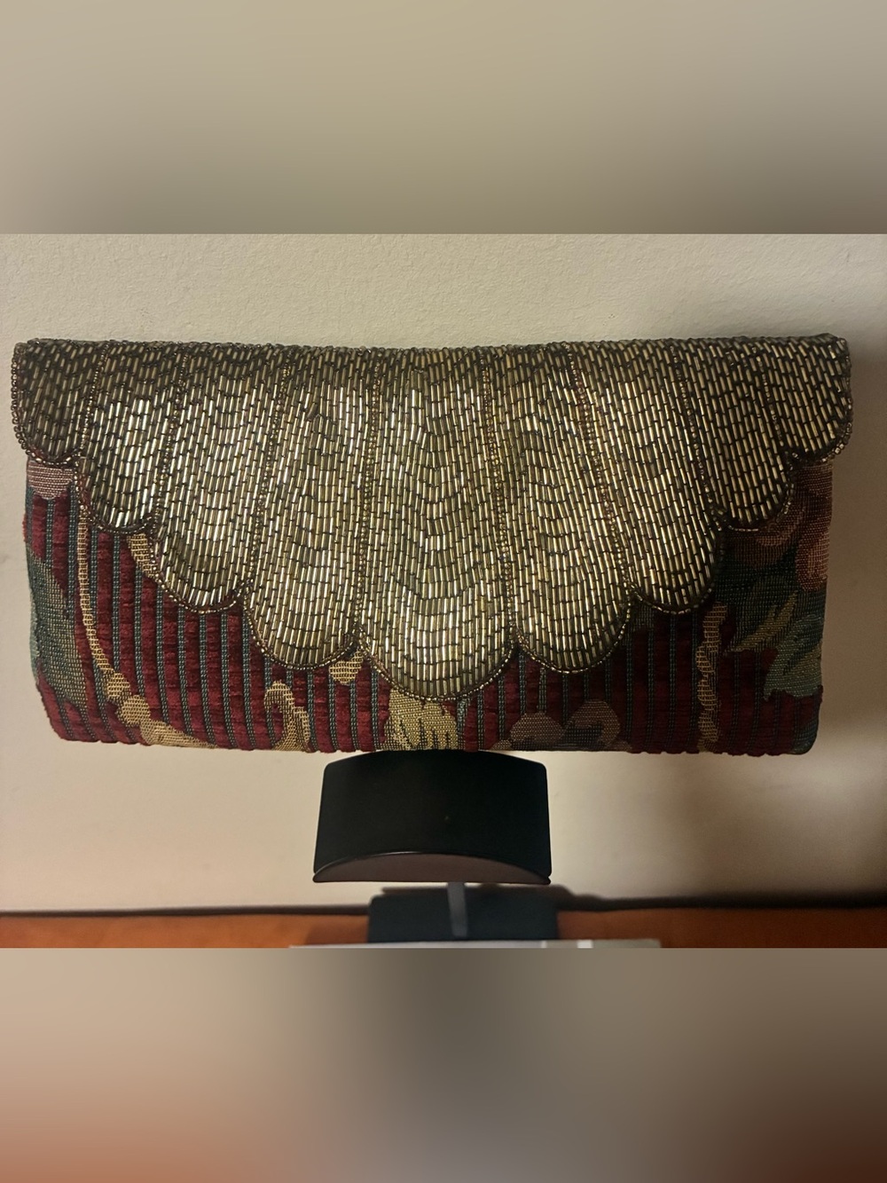 Metallic Gold Scallop Beaded Evening Clutch